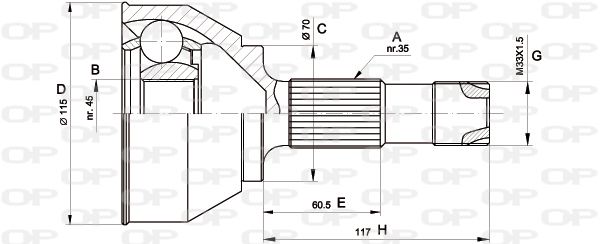 OPEN PARTS Шарнирный комплект, приводной вал CVJ5458.10